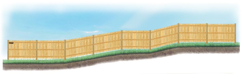 A stepped fence on sloped ground in Springfield Missouri