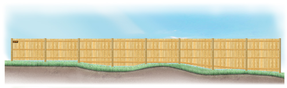 A stepped fence on sloped ground in Springfield Missouri